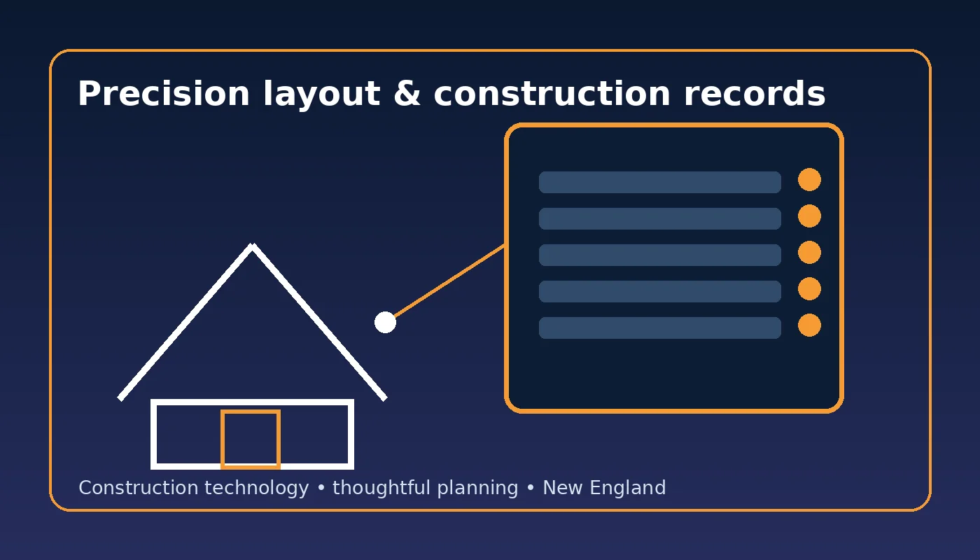 Construction technology illustration showing project documentation and field verification